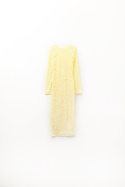 Butter Yellow Maxi Dress With Bias Mini Ruffle Design