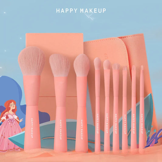 Feiyan Dropshipping Products 2023 New Design Vegan Synthetic Hair 9pcs Full Pink Travel Makeup Brush With Case