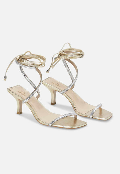 Golden Leather 8 Cm Heeled Sandals – Handcrafted Open-Toe Design